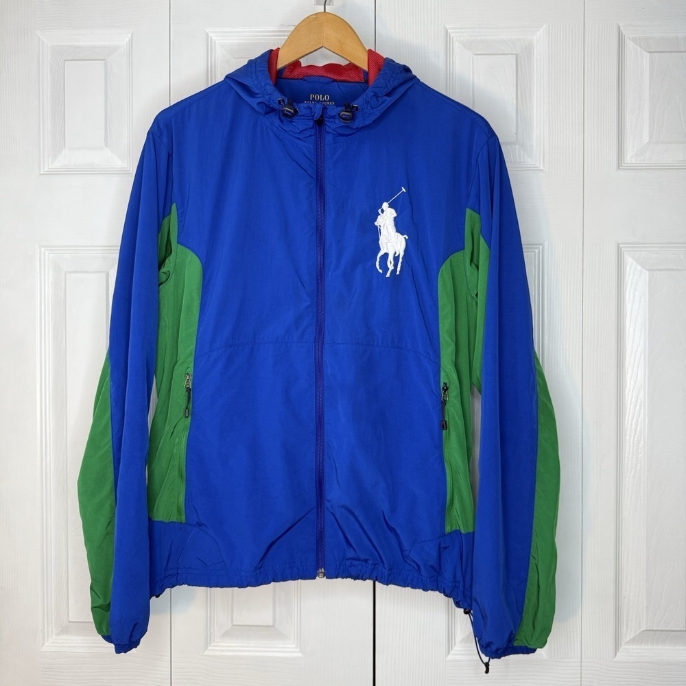 Ralph Lauren vintage nylon windbreaker jacket Size M blue/green BIG PONY RARE